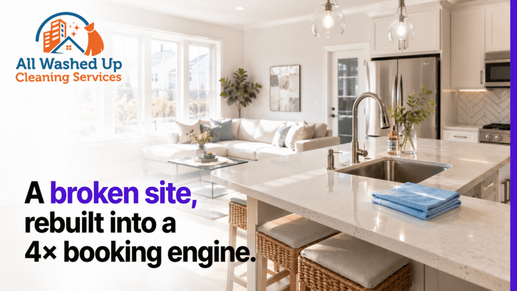 All Washed Up Cleaning: A broken site, rebuilt into a 4× booking engine.